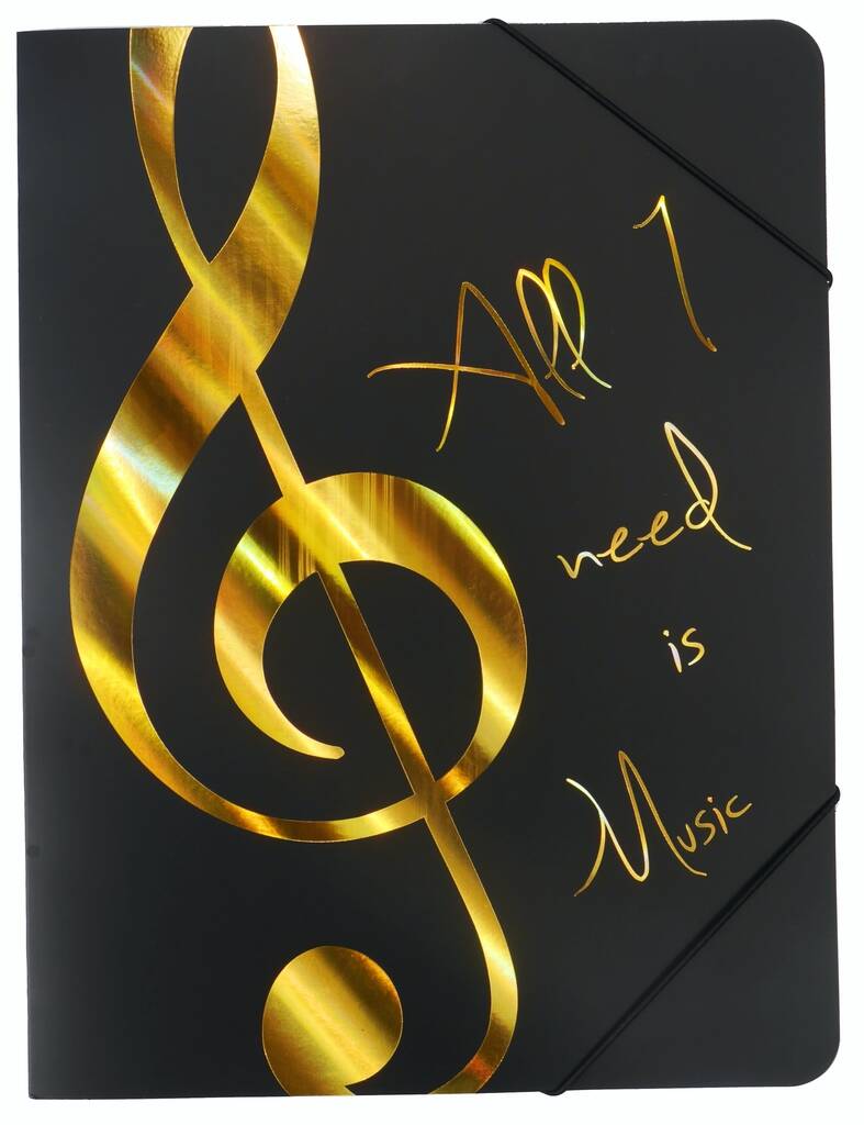Elastic folder ''All I need is Music'' golden : A4