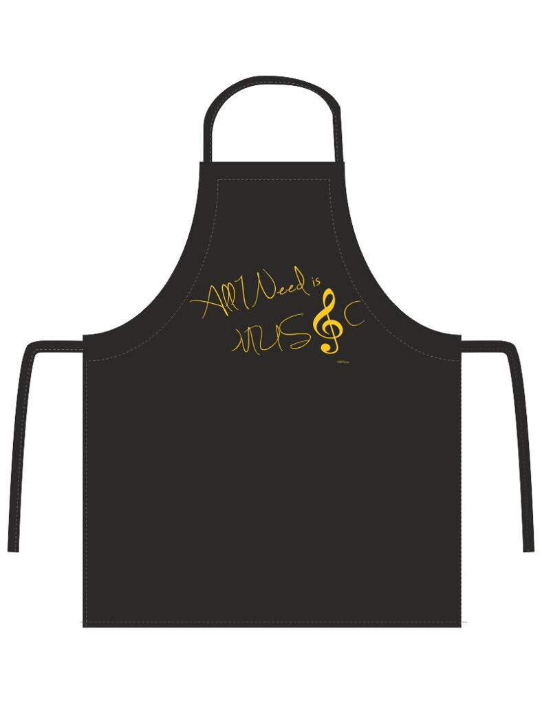 Apron ''All I need is music'' black/gold : (embroidered) 85*69,5 cm