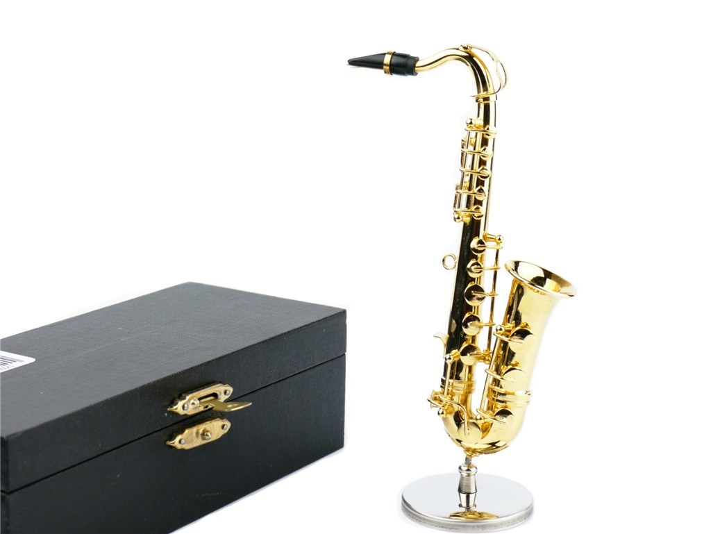 Saxophone with stand & gift case : 12,5cm (1/8) gold plated