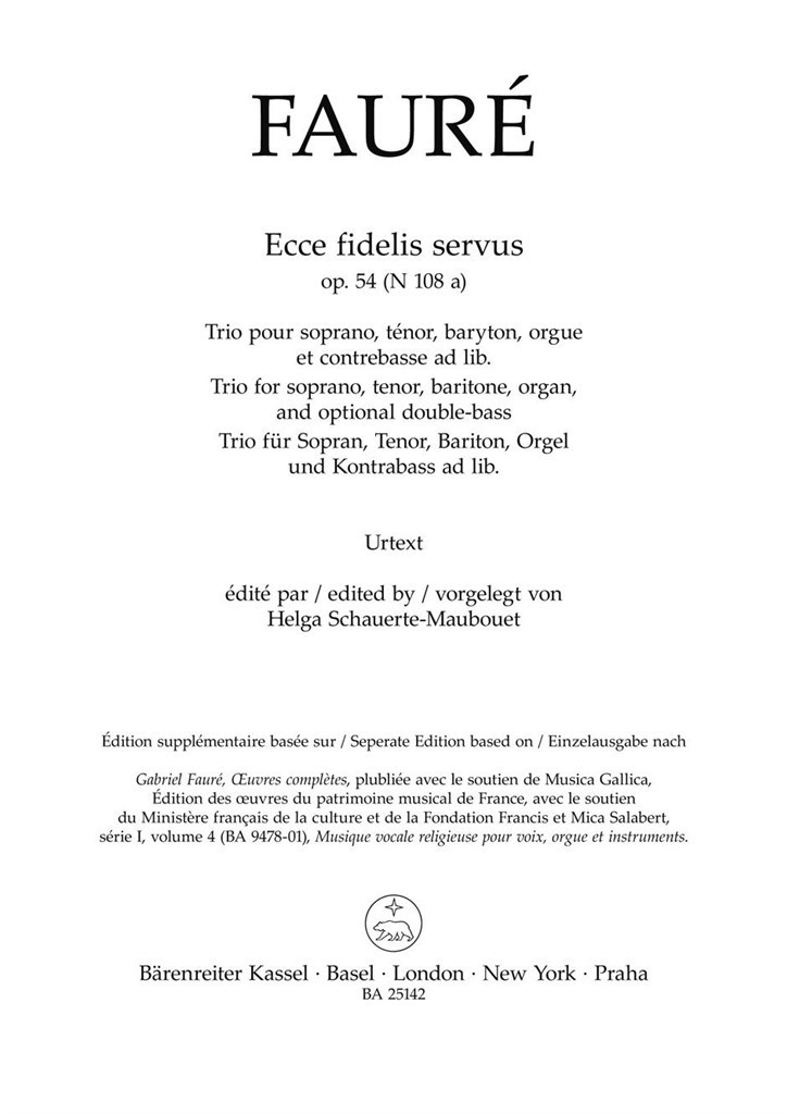 Ecce fidelis servus : N 108a - Op. 54