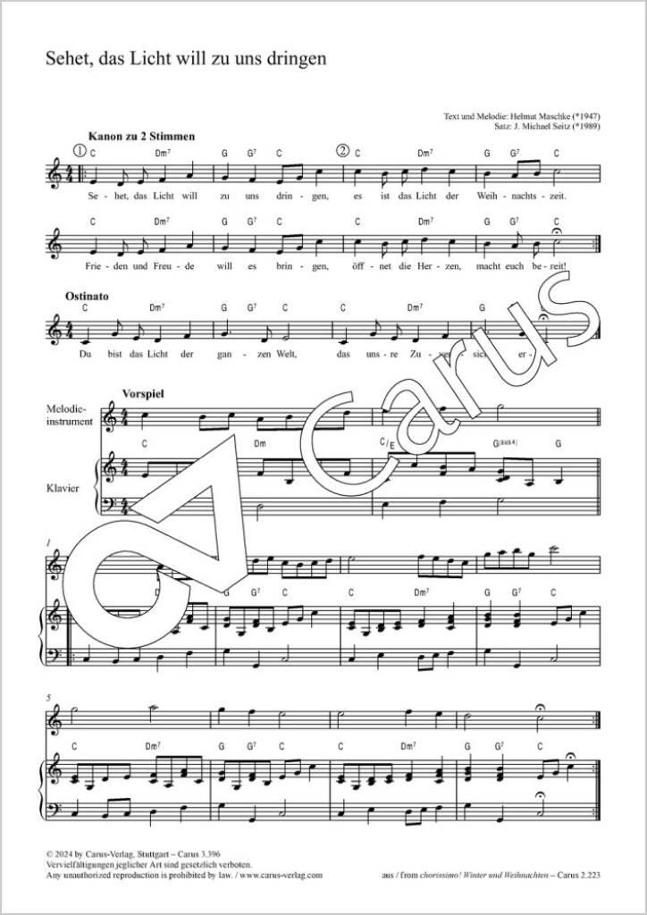 Sehet, das Licht will zu uns dringen - C major : Kanon zu 4 Stimmen