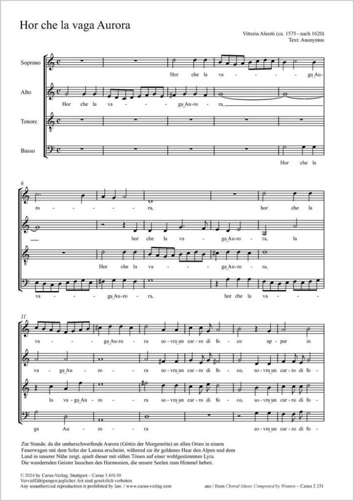 Hor che la vaga Aurora : from: Ghirlanda de madrigali a quatro voci, Venedig 1593