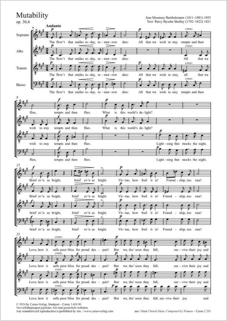 Mutability - A major, Op. 30,4 : nr. 4 from: Six Four-Part Songs op. 30, London 1855