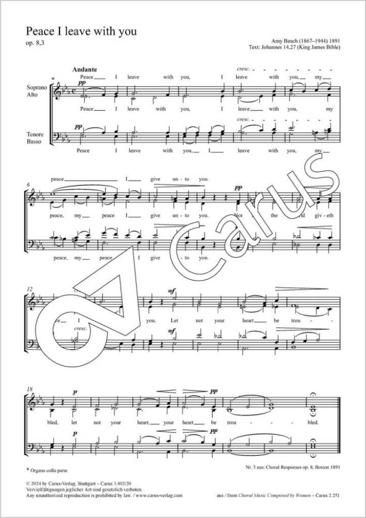 Peace I leave with you - E flat major, Op. 8,3 : nr 3 from: Choral Responses op. 8, Boston 1891
