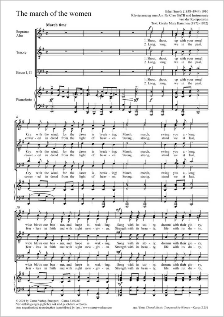 The march of the women - G major : Nr. 3 from: Songs of Sunrise, Choral Group. London 1911