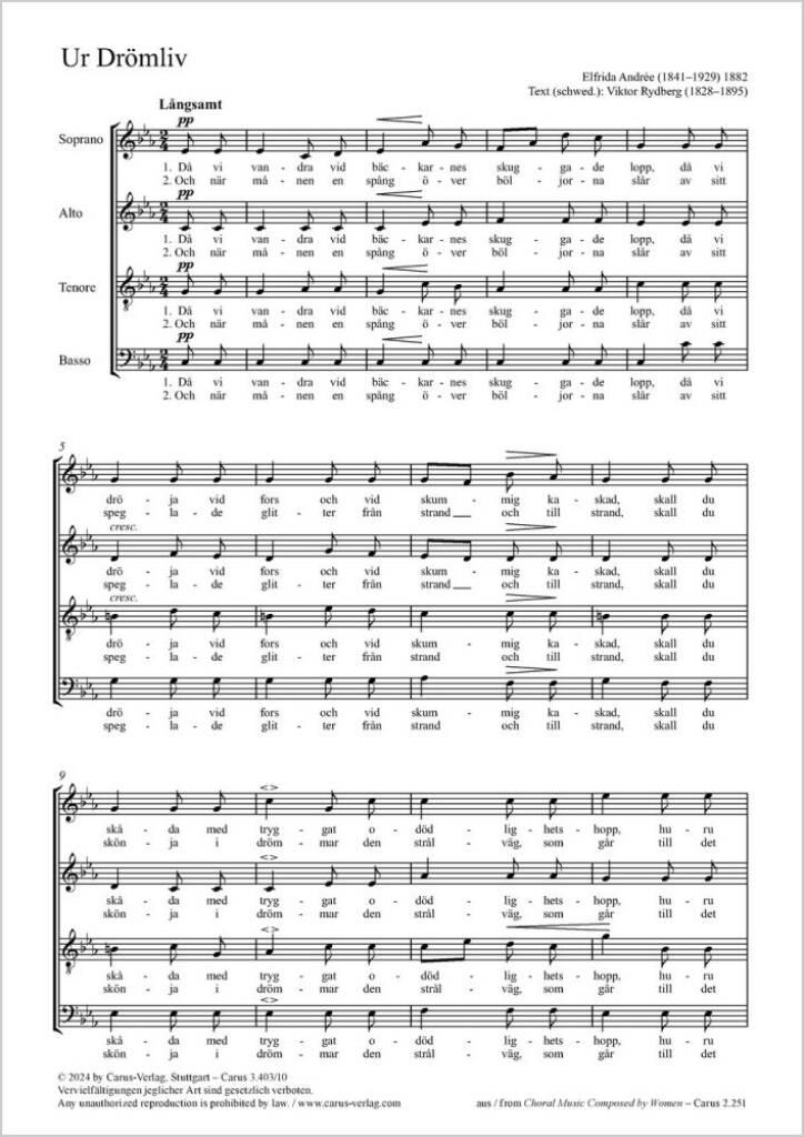 Ur Drömliv - C minor : from: Tre Sanger för dubbelquartett eller liten kör utav blandade röster, Göteborg 1882