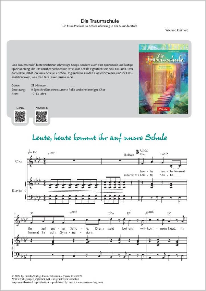 Leute, heute kommt ihr auf unsre Schule : from: Die Traumschule. Ein Mini-Musical zur Schuleinführung in der Sekundarstufe