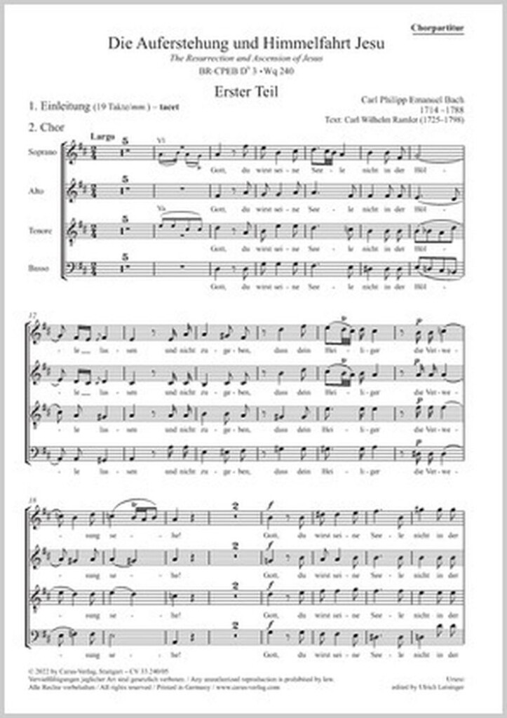 The Resurrection and Ascension of Jesus : BR-CPEB D 3 (Wq 240) - Oratorio