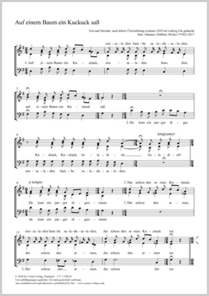 Auf Einem Baum Ein Kuckuck Saß : G Major