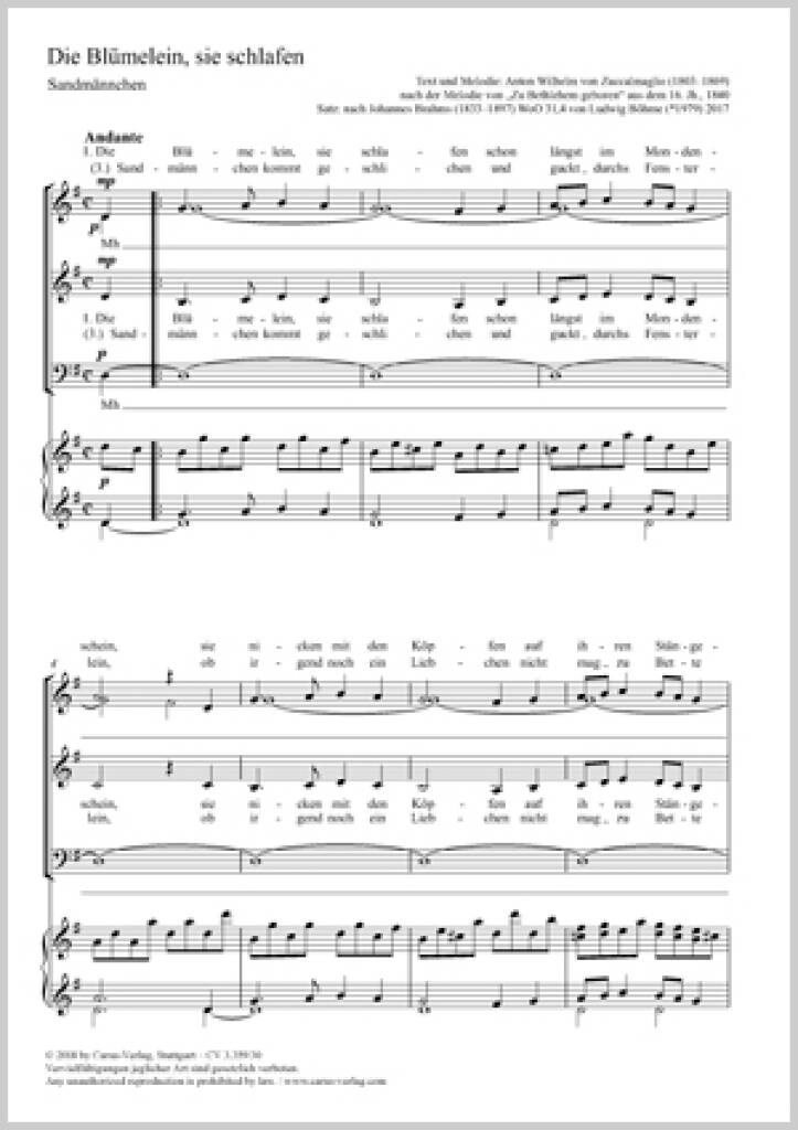 Die Blümelein, Sie Schlafen : G Major