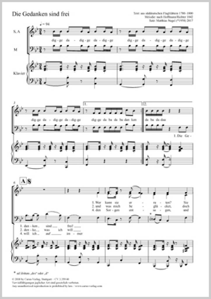 Die Gedanken Sind Frei : B Flat Major