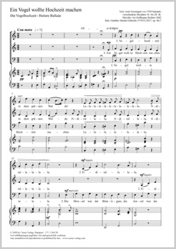 Ein Vogel Wollte Hochzeit Machen : C Major