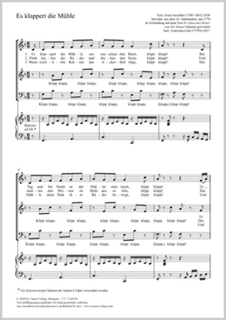 Es Klappert Die Mühle : F Major