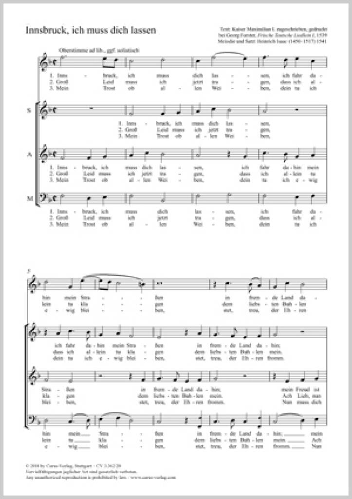 Innsbruck, Ich Muss Dich Lassen : F Major
