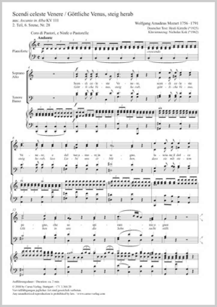 Scendi, Celeste Venere : KV 111 - E Flat Major