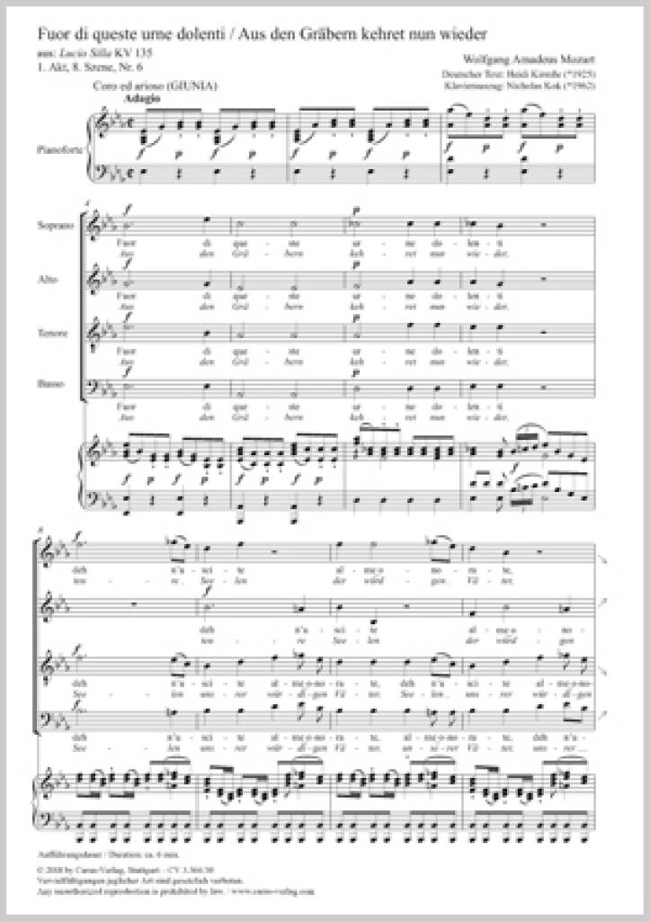 Fuor Di Queste Urne Dolenti : KV 135 - E Flat Major
