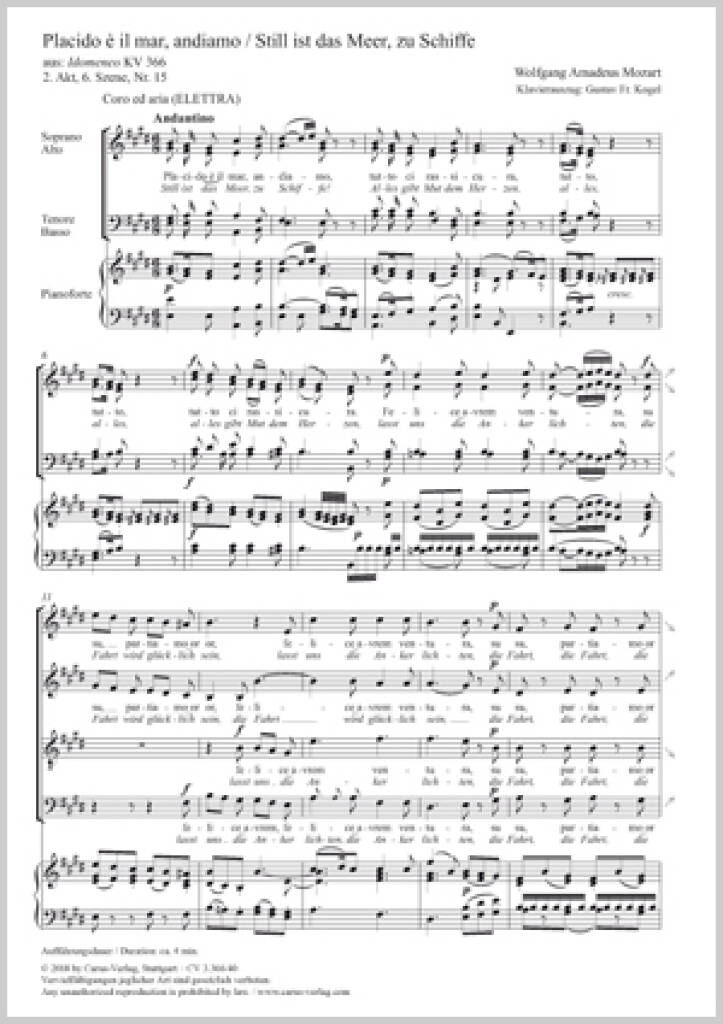 Placido È Il Mar, Andiamo : KV 366 - E Major