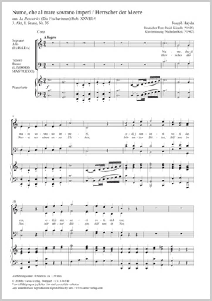 Nume, Che Al Mare Sovrano Imperi : Hob. XXXVIII:4 - C Major