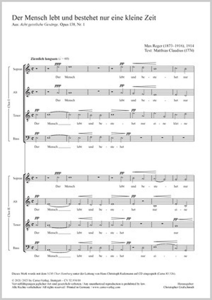 A man can live and flourish : aus: Acht geistliche Gesänge - Op. 138,1 - A minor