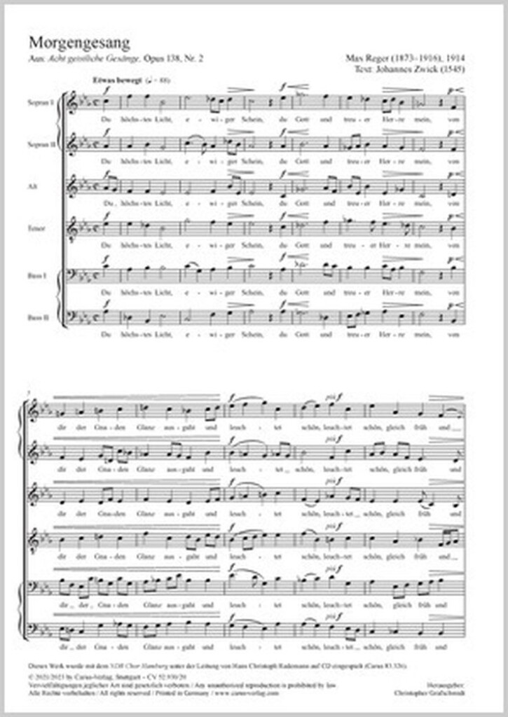 Thou highest light, day without end : aus: Acht geistliche Gesänge - Op. 138,2 - E flat major