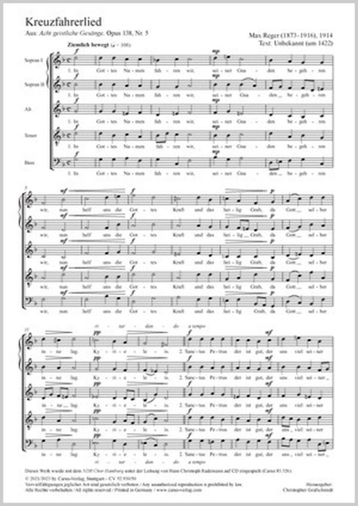 In God's great name we go our way : aus: Acht geistliche Gesänge - Op. 138,5 - G Dorian