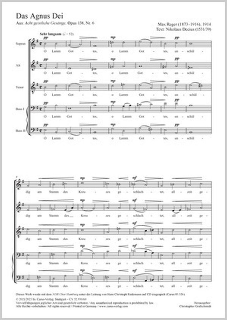 Lamb of God : aus: Acht geistliche Gesänge - Op. 138,6 - E minor