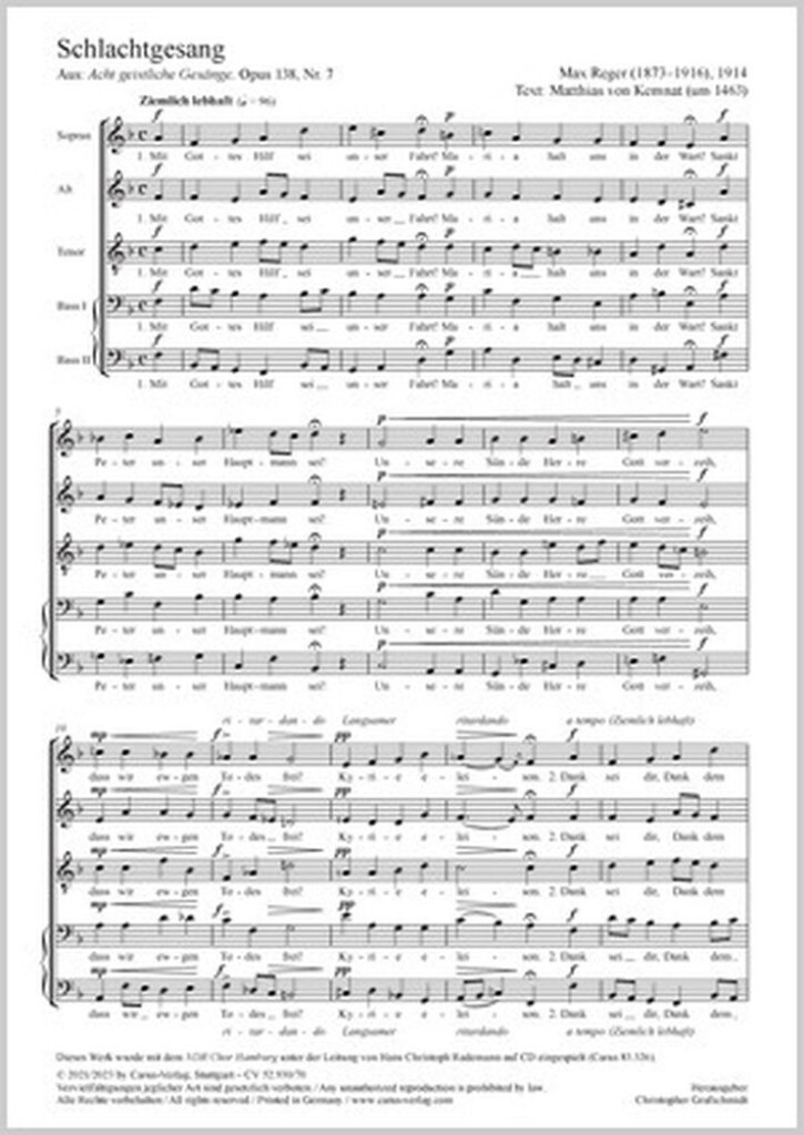 With God's own help, we go to war : aus: Acht geistliche Gesänge - Op. 138,7