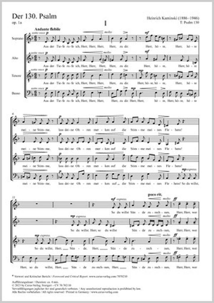 Der 130. Psalm : Aus der Tiefe - Op. 1a