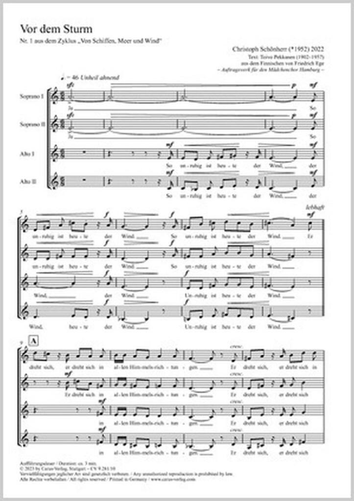 Vor dem Sturm : from: Von Schiffen, Meer und Wind. Five choral songs