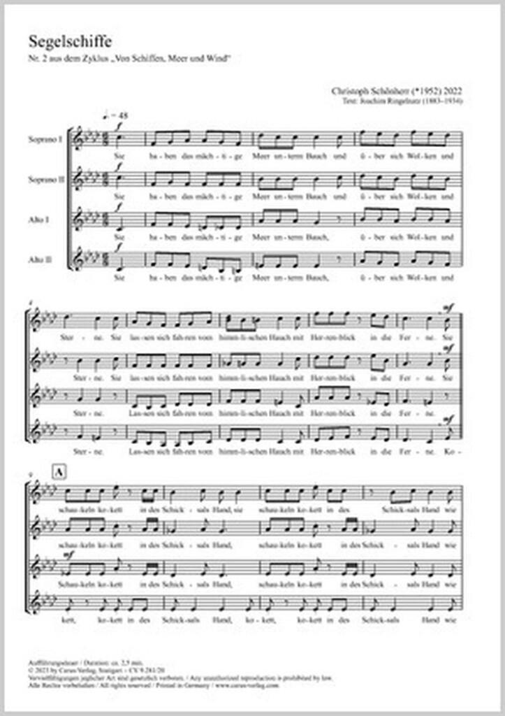 Segelschiffe : from: Von Schiffen, Meer und Wind. Five choral songs - Sie haben das mächtige Meer unterm Bauch