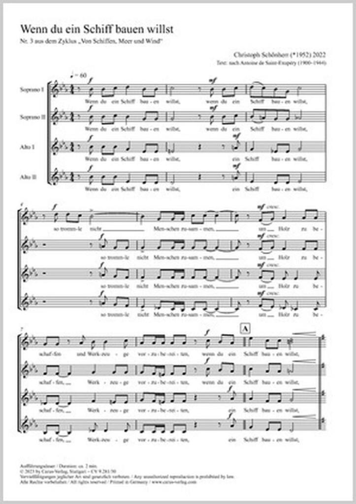 Wenn du ein Schiff bauen willst : from: Von Schiffen, Meer und Wind. Five choral songs