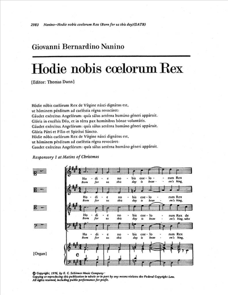 Hodie Nobis Coelorum Rex : Born for us this day