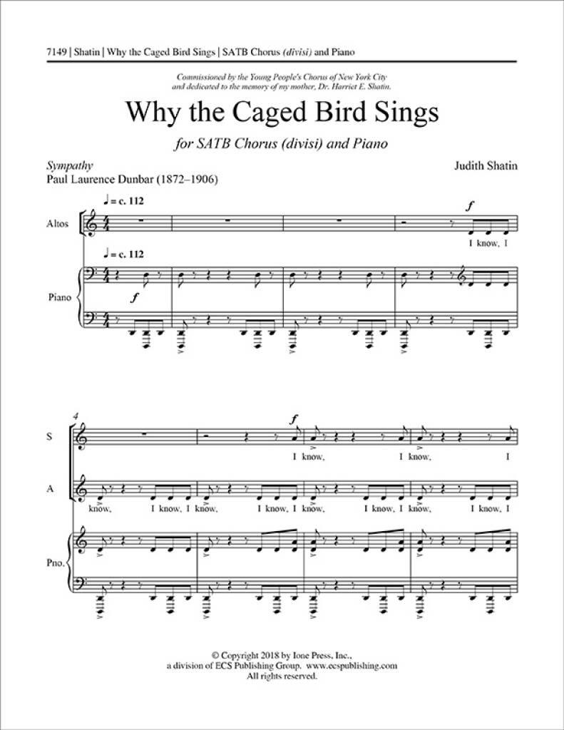 Why the Caged Bird Sings : SATB, Piano