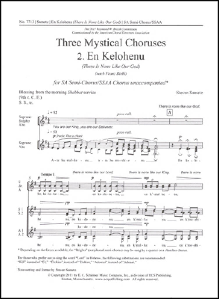 Three Mystical Choruses: No. 2 En Kelohenu : There Is None Like Our God