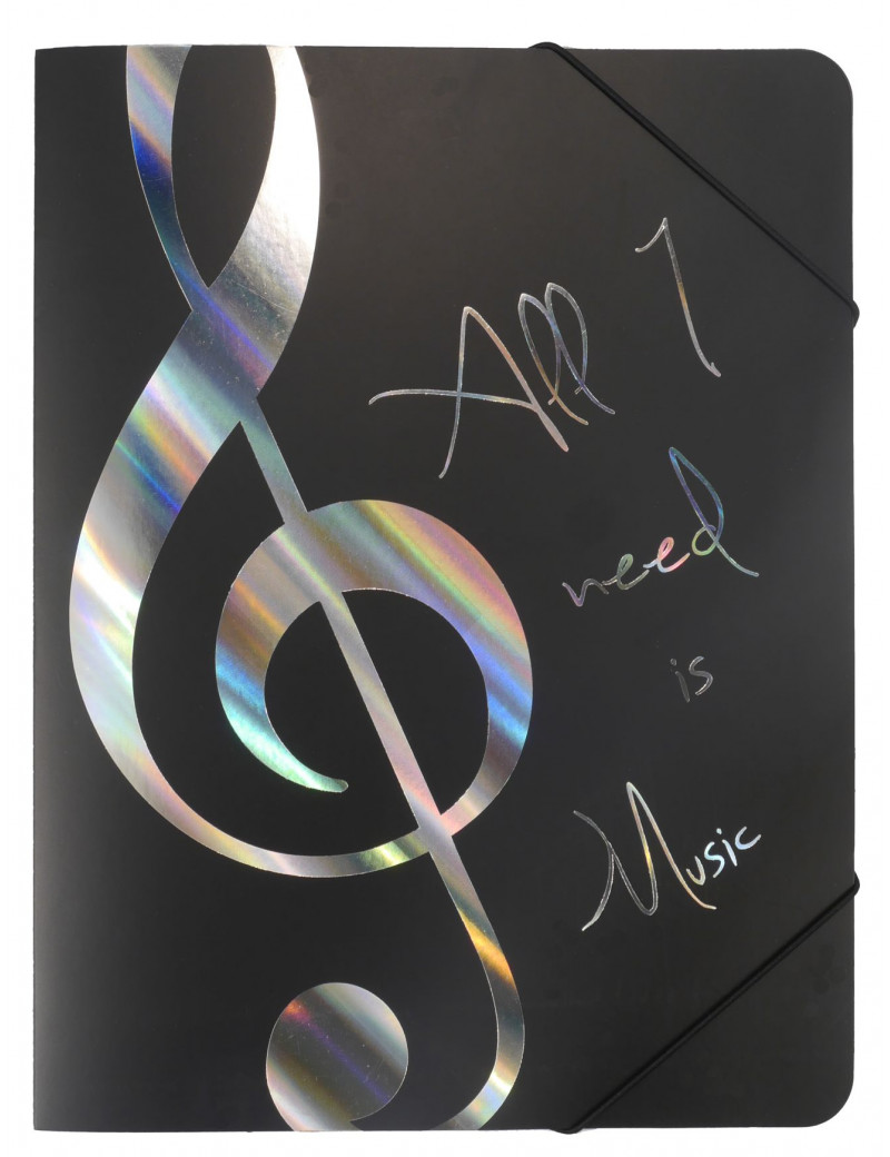 Elastic folder ''All I need is Music'' silver : A4