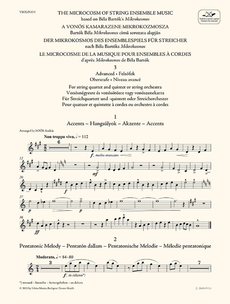 The Microcosm of String Ensemble Music Vol. 3 : based on Béla Bartók's Mikrokosmos - Advanced (for string quartet and quintet or string orchestra