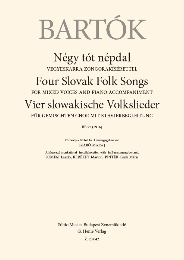 Four Slovak Folk Songs : for Mixed Voices and Piano Accompaniment, BB 77 (1916)