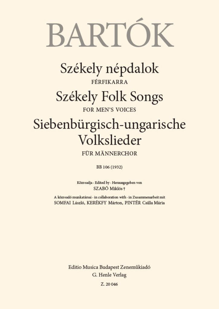 Székely Folk Songs : for Men's Voices, BB 106 (1932)