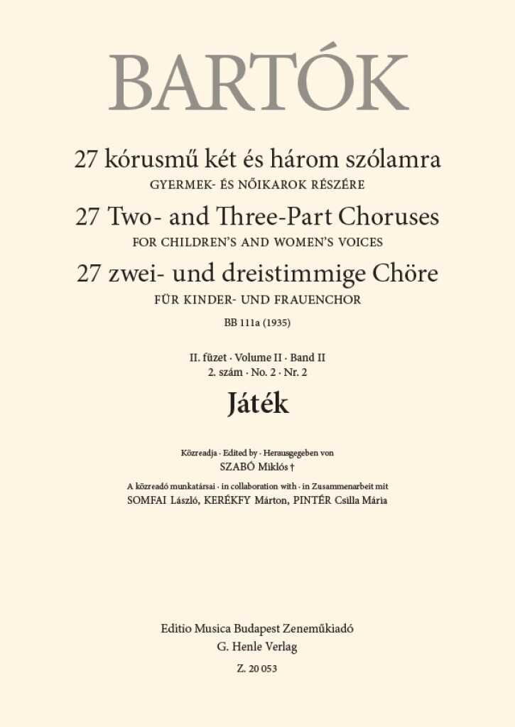 Játék : 27 Two- and Three-Part Choruses for Children's and Women's Voices , Volume II, No. 2