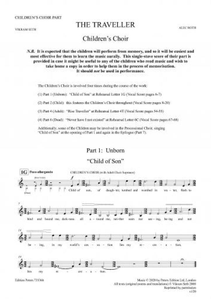 The Traveller : Oratorio for Solo Tenor, Solo Violin, SATB, Children's Choir and Orchestra of Strings, Harp and Perc