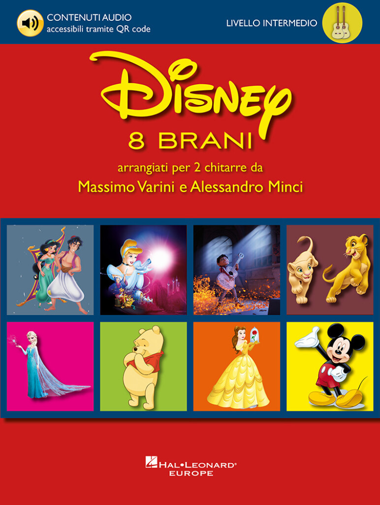 Disney - 8 brani arrangiati per due chitarre : da Massimo Varini e Alessandro Minci (LIV. INTERMEDIO) - Big note scores + audio files via QR code