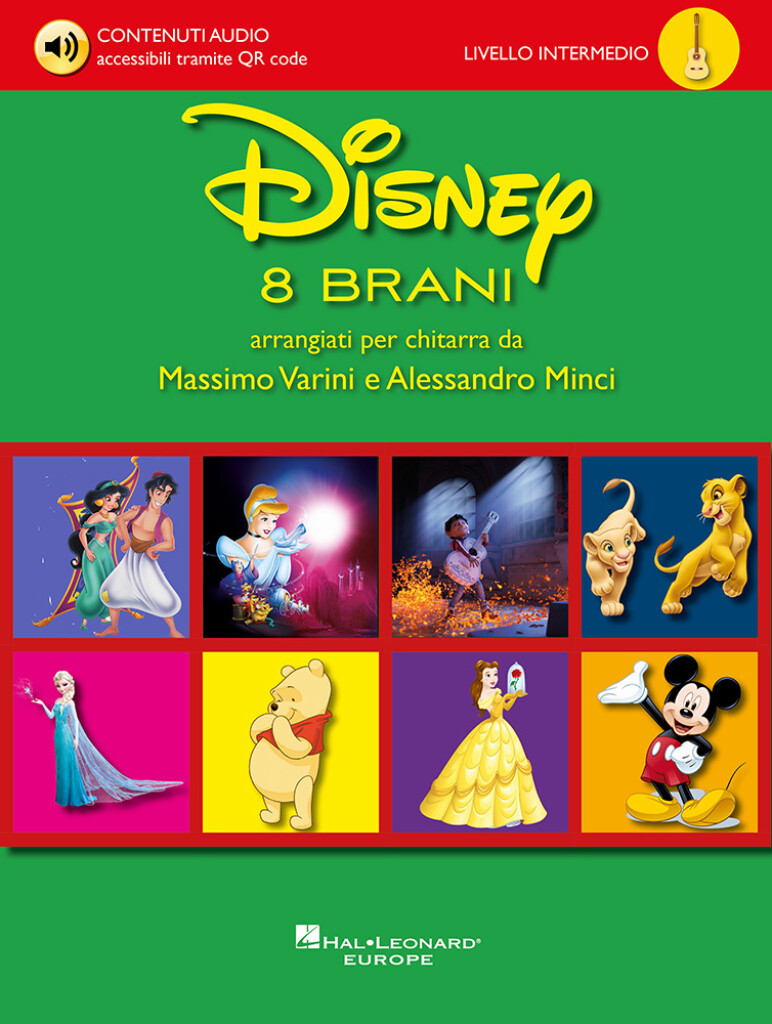 Disney - 8 brani arrangiati per chitarra : da Massimo Varini e Alessandro Minci (LIV. INTERMEDIO) - Big note scores + audio files via QR code