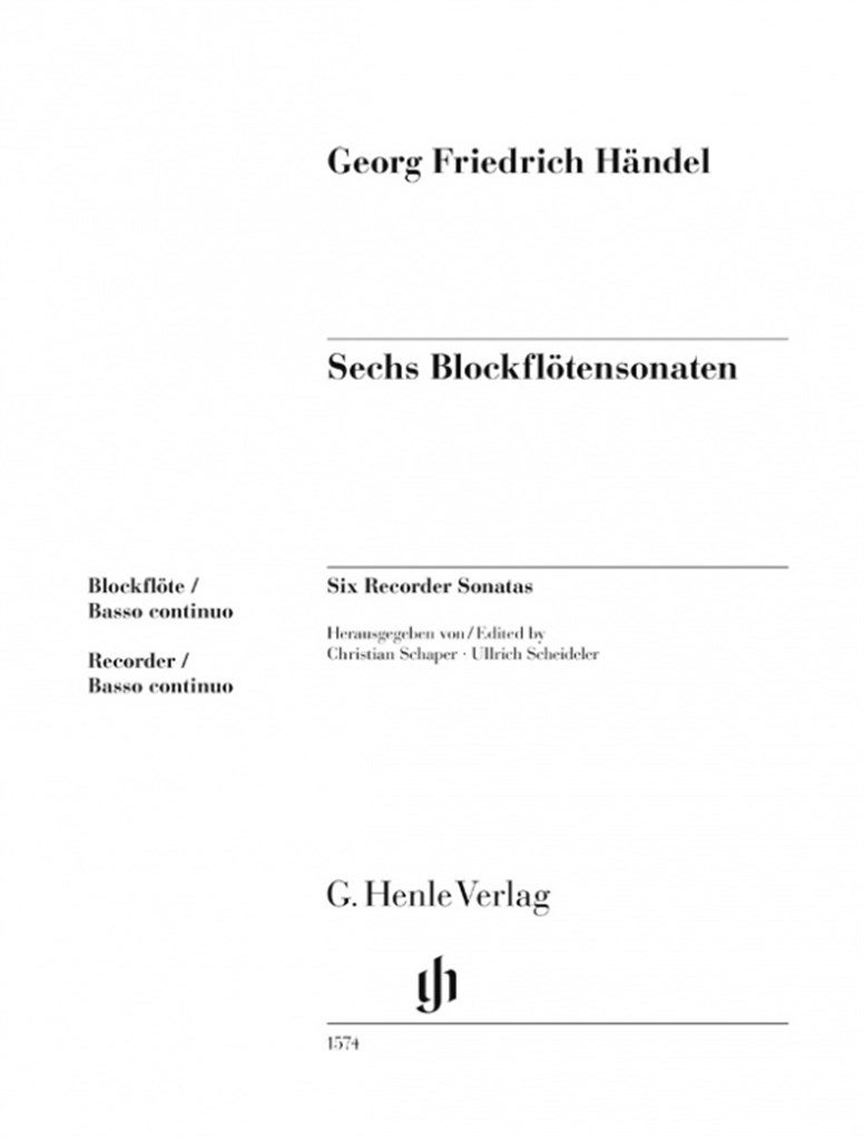 Six Recorder Sonatas : Performance score with basso continuo (without figured bass realisation)