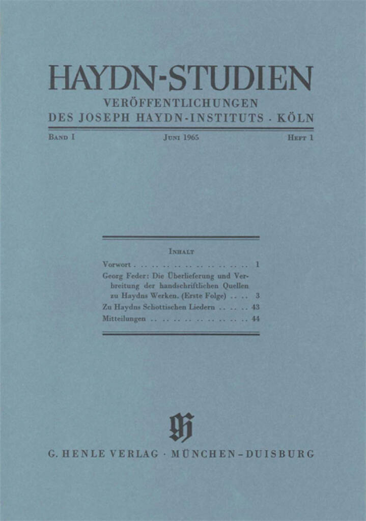 Haydn-Studien Bd. 1 Heft 1 : Haydn Studies Vol. 1 No. 1