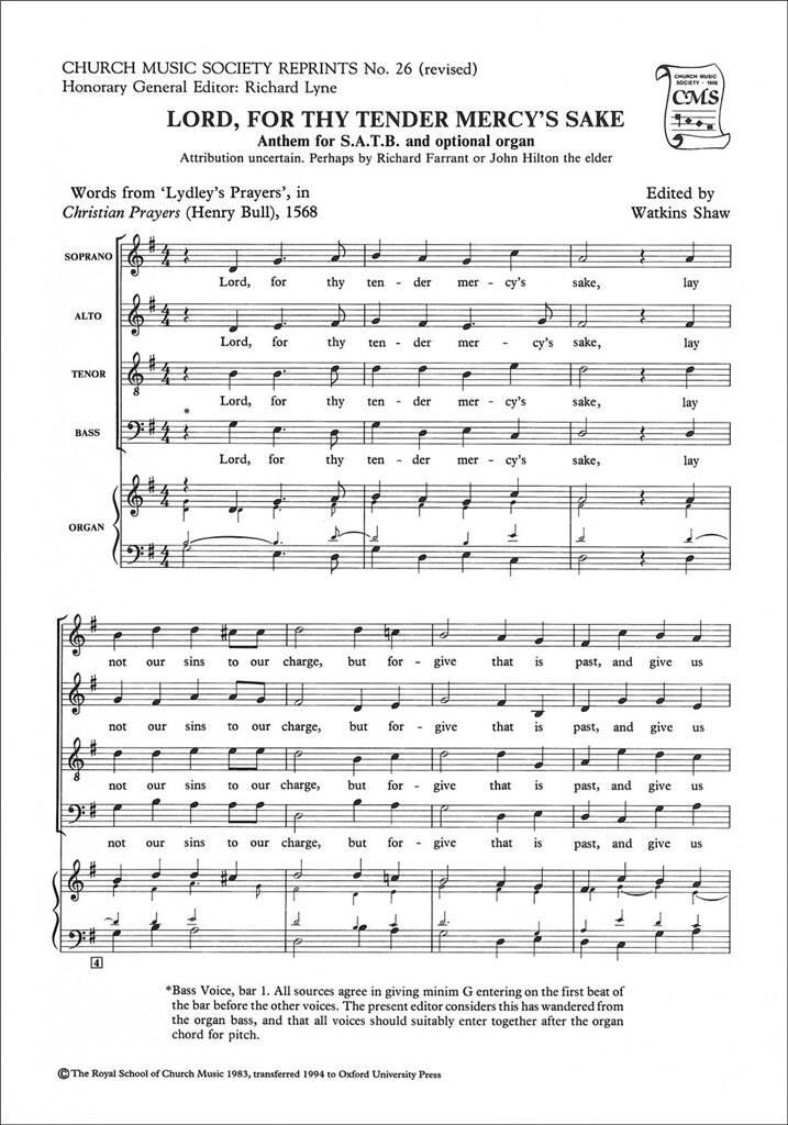 Lord, for thy tender mercy's sake