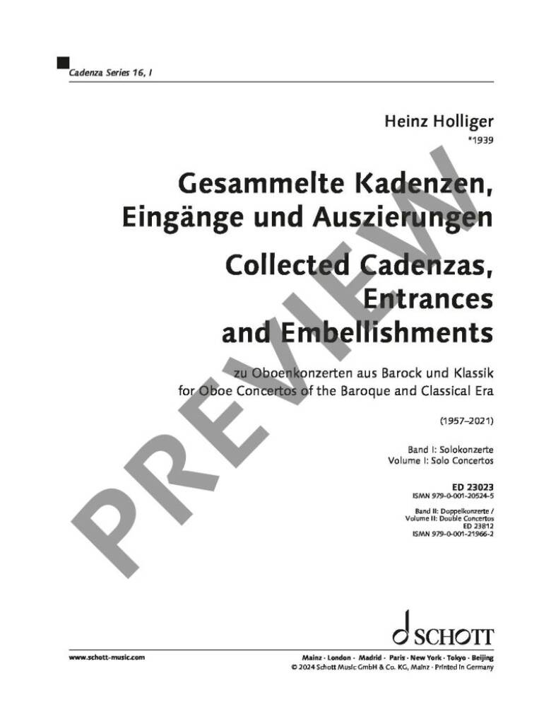Gesammelte Kadenzen Auszierungen und Bearbeitungen : Band 16 - zu Oboenkonzerten aus Barock und Klassik