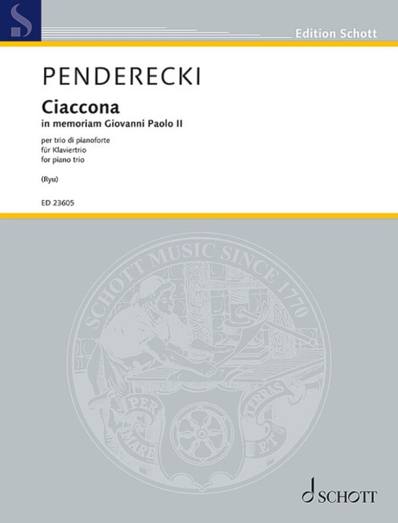 Ciaccona - In memoriam Giovanni Paolo II : Transcription for piano trio by Jeajoon Ryu (2021)