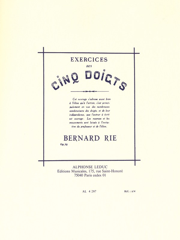 Rie Exercices Des 5 Doigts Op.32 Piano Book