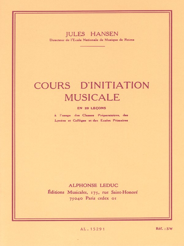 Hansen Cours D'initiation Musicale En 20 Lecons Cle De Sol Book