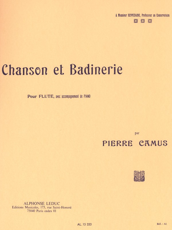 Pierre Camus: Chanson et Badinerie (Flute & Piano)